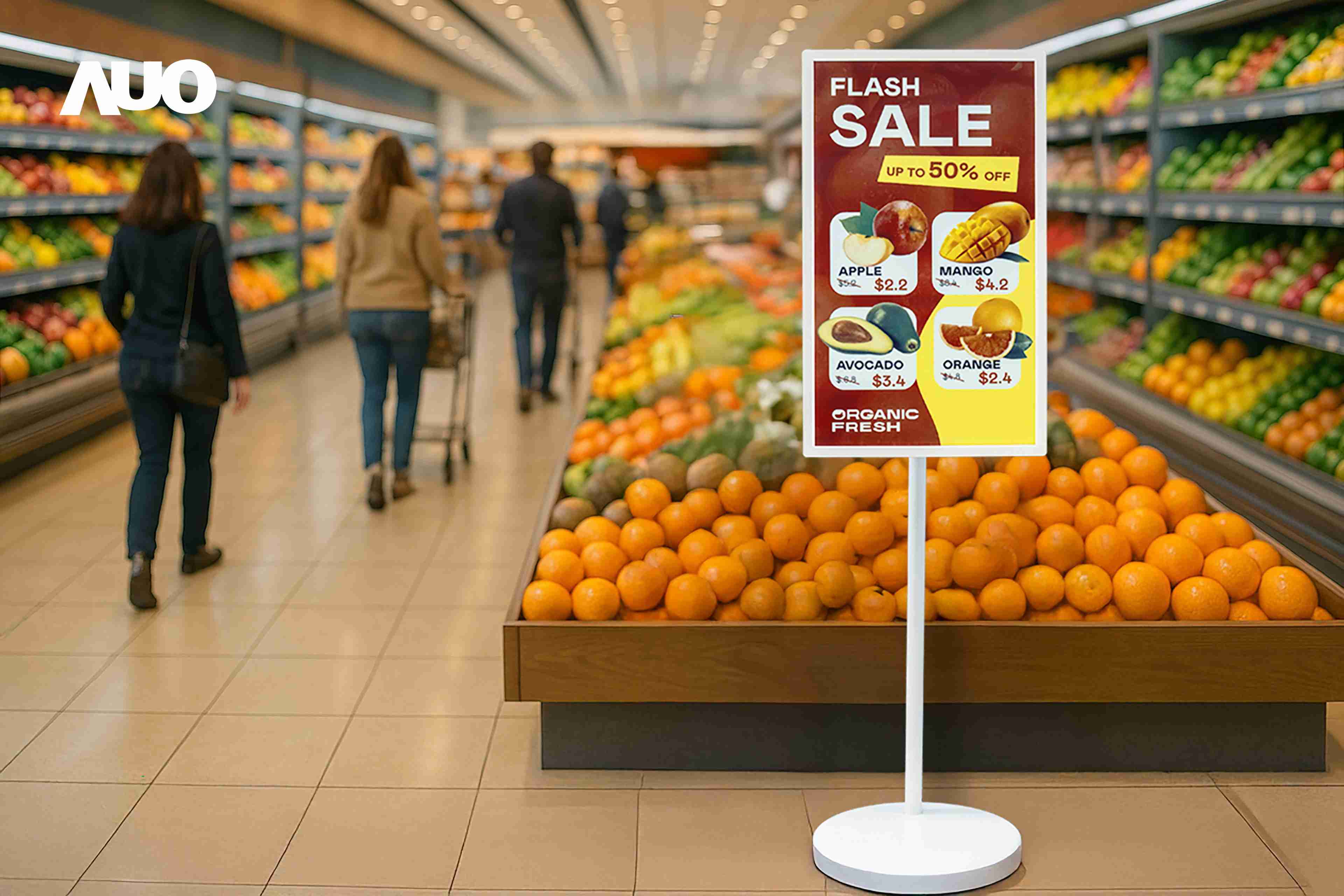 达擎首亮相低功耗、、、全彩的〝aecoPost电子纸解决方案〞，，，仅在更新画面时需要微量的电力驱动，，，，无需布建电线的便捷设计，，，，使其可灵活应用、、、、随意置放，，，，并可透过云端或行动装置app，，，轻松管理及排程广告内容，，晋升店头营销利器。。